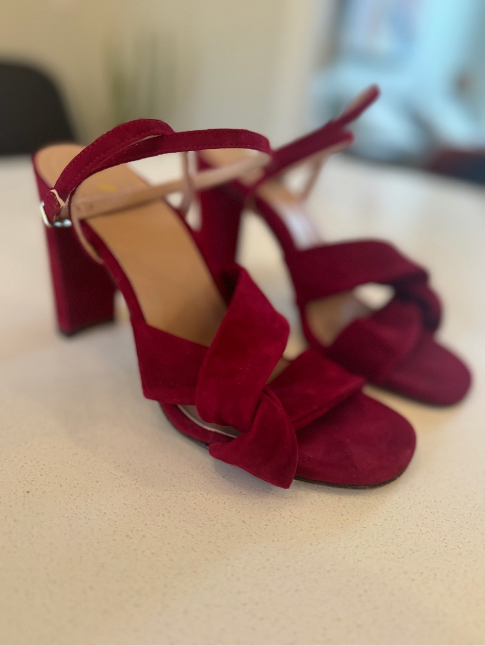 Brand New Women’s INEZ Pinot Red Suede Block Heel Sandals